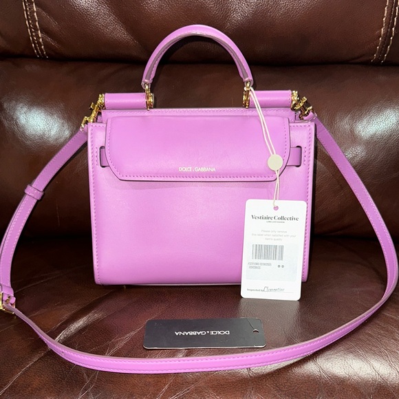 🔥🔥🔥Authentic Dolce & Gabbana Sicily 62 Purple Leather Satchel Handbag - Picture 1 of 16